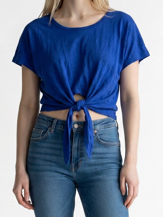 Under Armour Tops - Under Armour Royal Blue Tie-Front Crop Top, Size Small/Medium (Approx.)